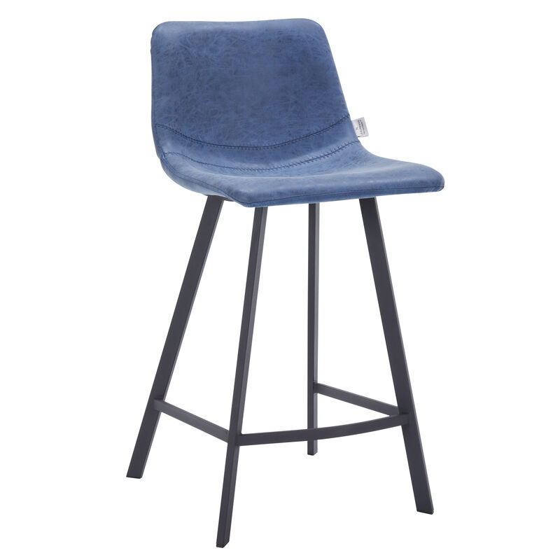 Elland Modern Upholstered Leather Bar Stool With Black Iron Legs & Footrest