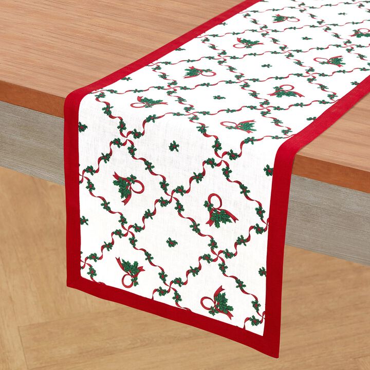 Linen Table Runner - Holly Ribbon