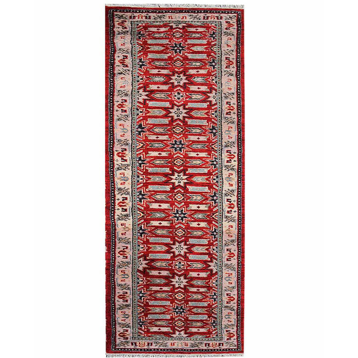 Rugsotic Carpets Hand Knotted Afghan Wool And Silk Size Runner Area Rug Oriental Kazak Size AF0107
