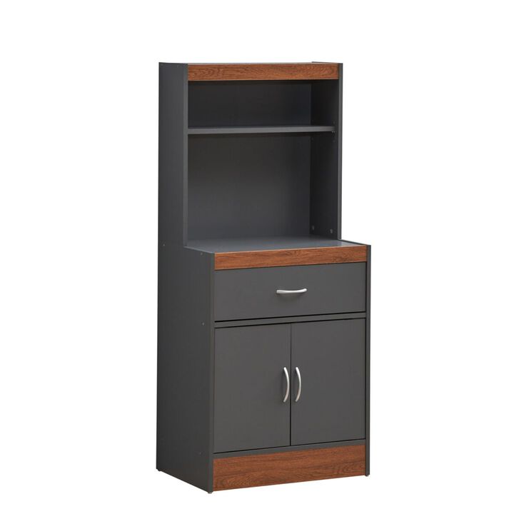 Hodedah Modern Indoor Furniture 54" Tall Open Shelves, 1-Drawer and Bottom Enclosed Storage Kitchen Cabinet