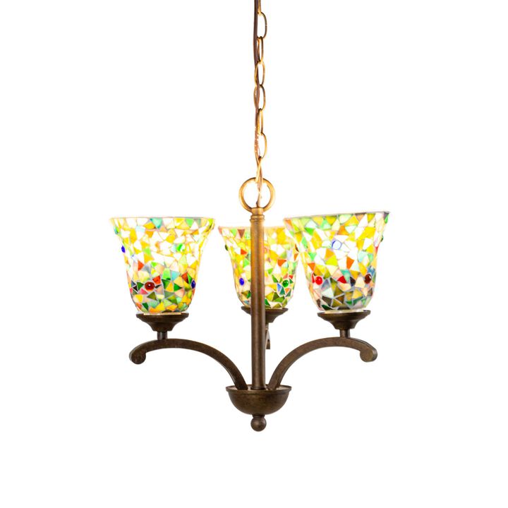 15.5" Brown and Yellow Contemporary 3-Light Chandelier