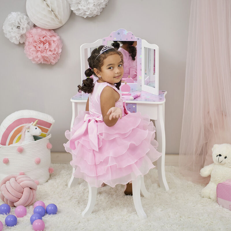 Gisele Starry Sky Kids Vanity Table & Stool, White & Lavender image number 6