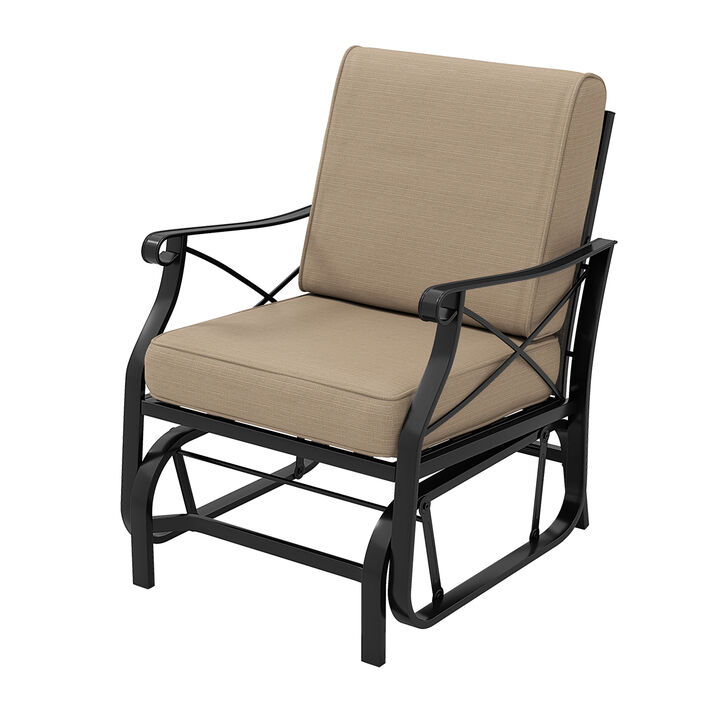 Outdoor Rocking Glider Chair with Thick Cushions and Metal Frame