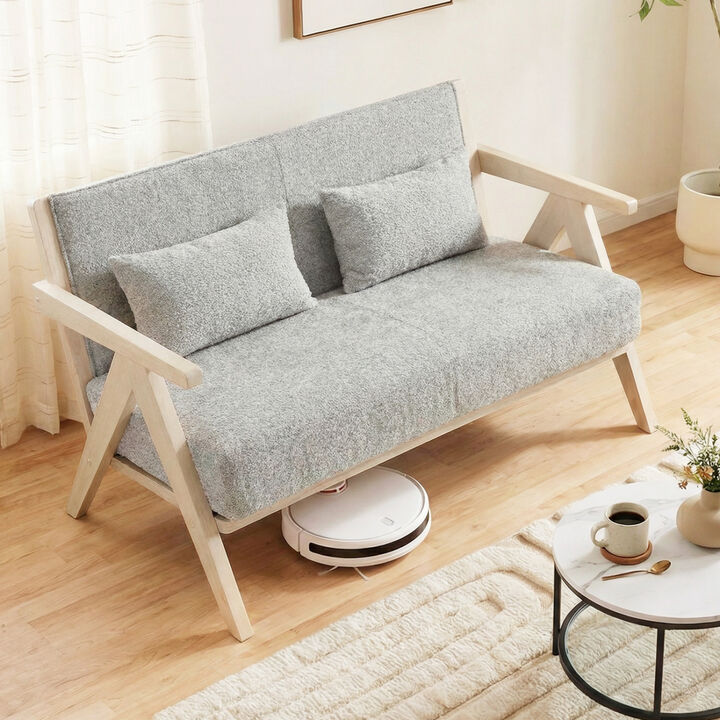 Loveseat Sofa for Small Spaces with Throw Pillows and Rubber Wood Frame