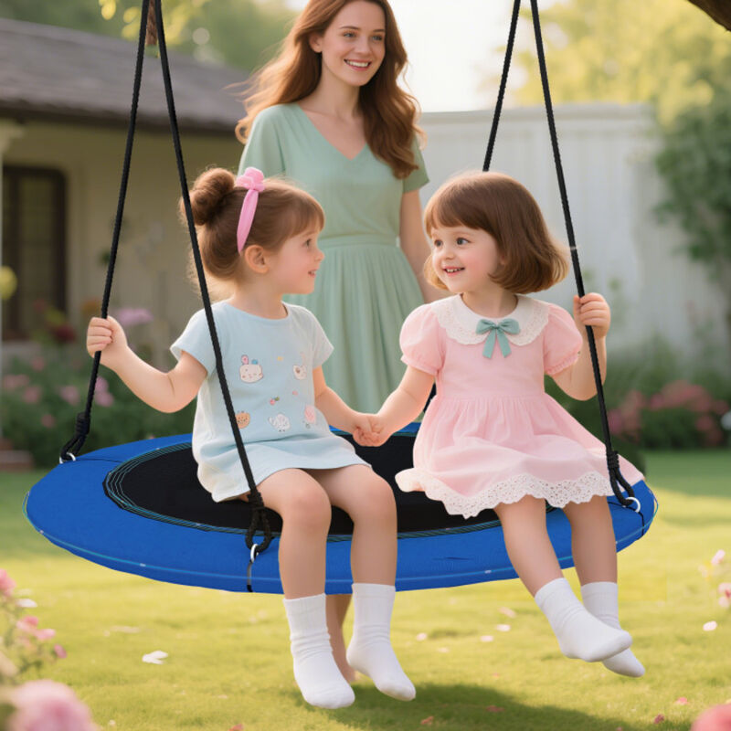 Hanging Round Saucer Swing with Lights – 40 Inch Outdoor Swing for Children & Grown-Ups