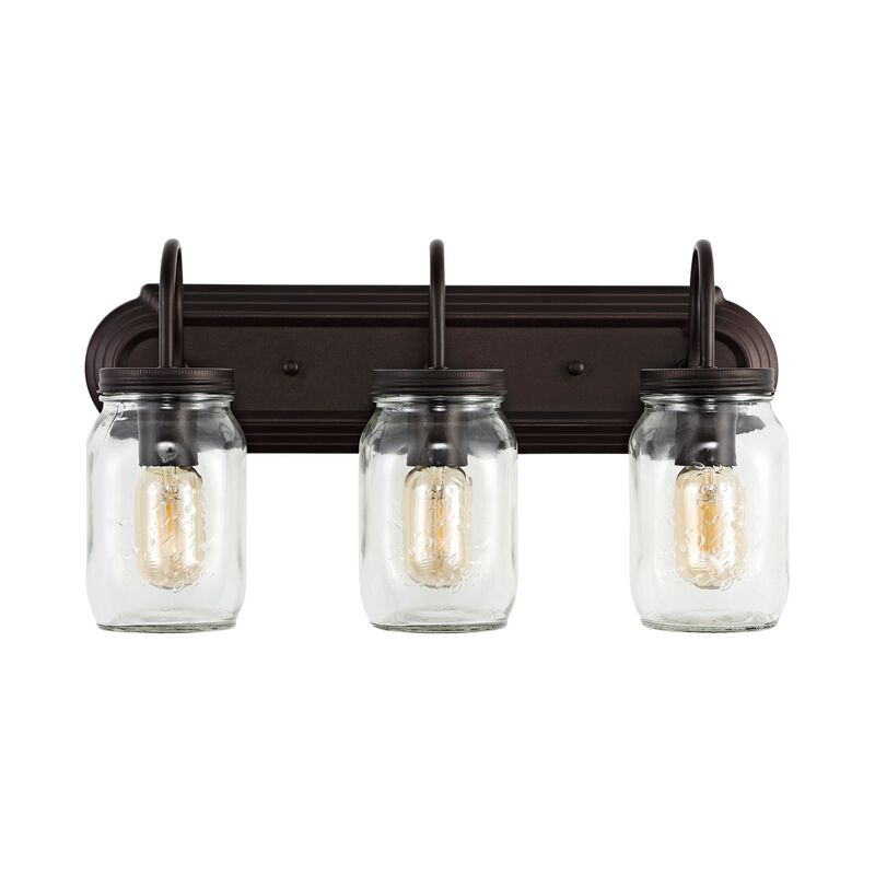 Gaines 3-Light Farmhouse Industrial Iron Mason Jar LED Vanity