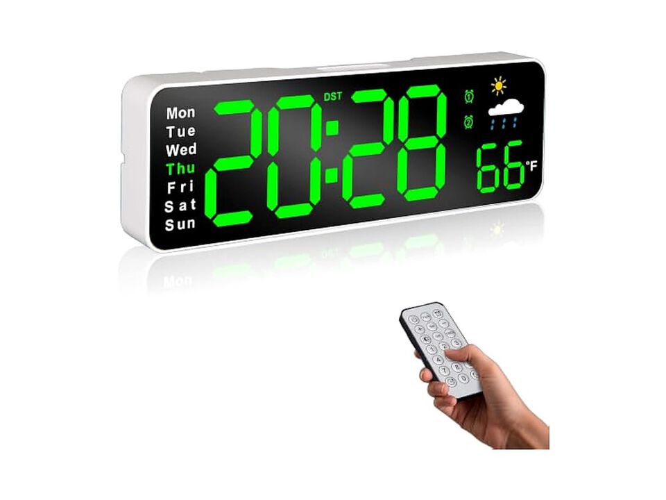 Digital LED Display Remote Control Date Wall Clock 11 Inch Blue Office Decor