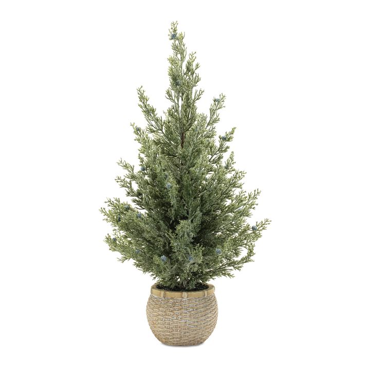 Mini Pine Tree Set of 2 in Pots for Christmas Shelf, Table, or Accent Decor