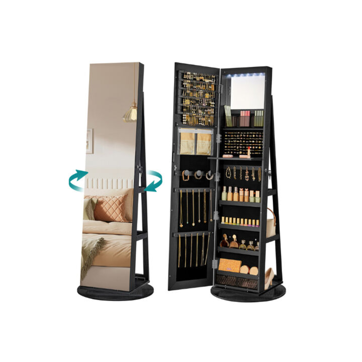 6-LED Lockable Mirror Jewelry Cabinet for Secure and Illuminated Storage