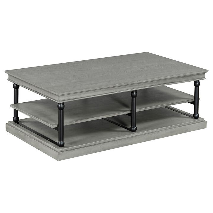 Bard Coffee Table, Veneer, 2 Tier Shelves, Metal Legs