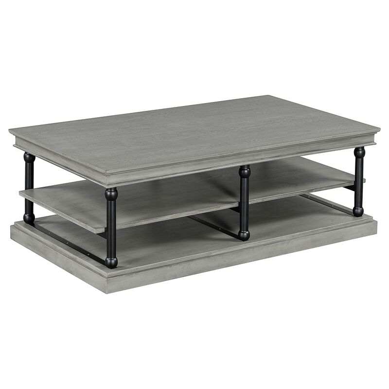 Bard Coffee Table, Veneer, 2 Tier Shelves, Metal Legs image number 0