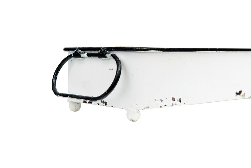 Decorative Metal Tray with 2 Handles and Distressed Enamel Finish, White and Black image number 2