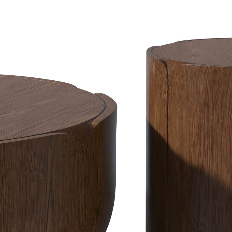Round Outdoor Indoor Coffee Table Set, Modern Wood Grain Drum Center Table Set, Sturdy Waterproof(Set of 2) image number 6