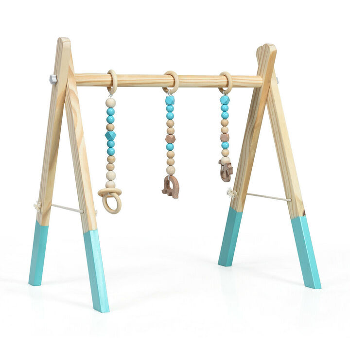 Portable 3 Wooden Newborn Baby Exercise Activity Gym Teething Toys Hanging Bar