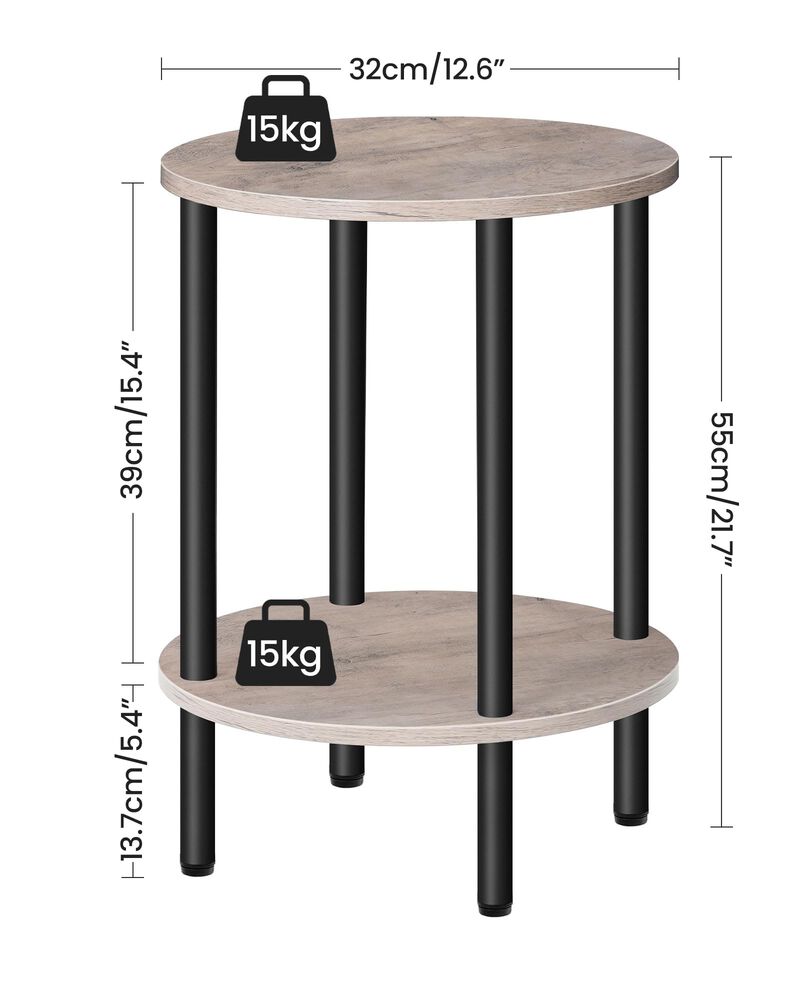 CHOEZON Round Side Table, 2-Tier End Table, Small Round Nightstand with Sturdy Metal Tube, Industrial Coffee Table Round, for Li
