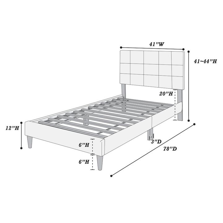 Poundex Adjustable Headboard Twin Bed Frame in Brushed Linen Charcoal