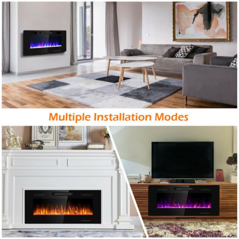 42 Inch Recessed Ultra Thin Electric Fireplace with Timer