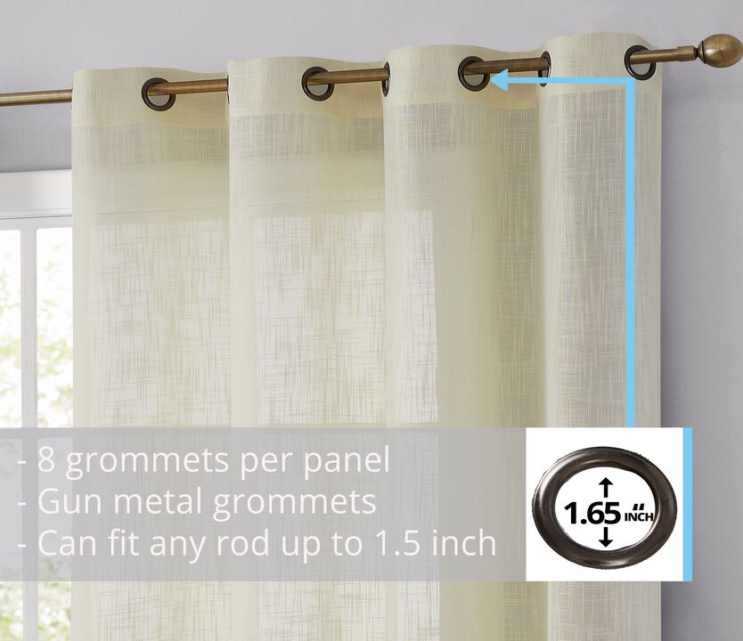 THD Serena Faux Linen Textured Semi Sheer Privacy Light Filtering Transparent Window Grommet Thick Curtains Drapery Panels for Bedroom & Living Room, 2 Panels