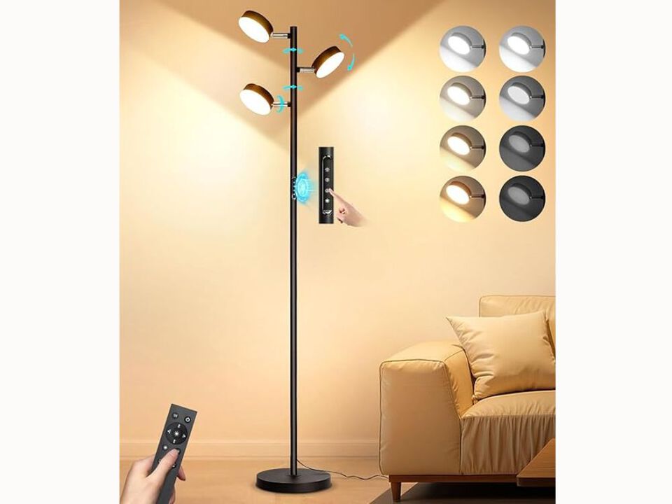 3-Head Tree Floor Lamp – Black, Remote & Touch Control, 3000K–6000K Dimmable LED