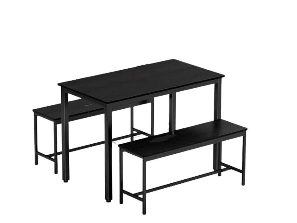 Dining Set &ndash; 3‑Piece Black Kitchen Table with 2 Benches, Space‑Saving Design for 4‑6