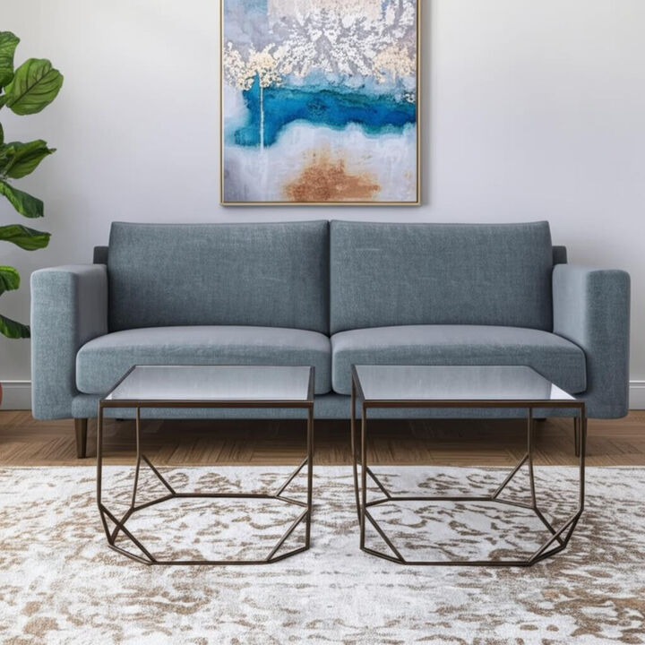 HomeRoots Set of Two Silver and Bronze Mirrored Glass and Steel Square Abstract Bunching Coffee Tables