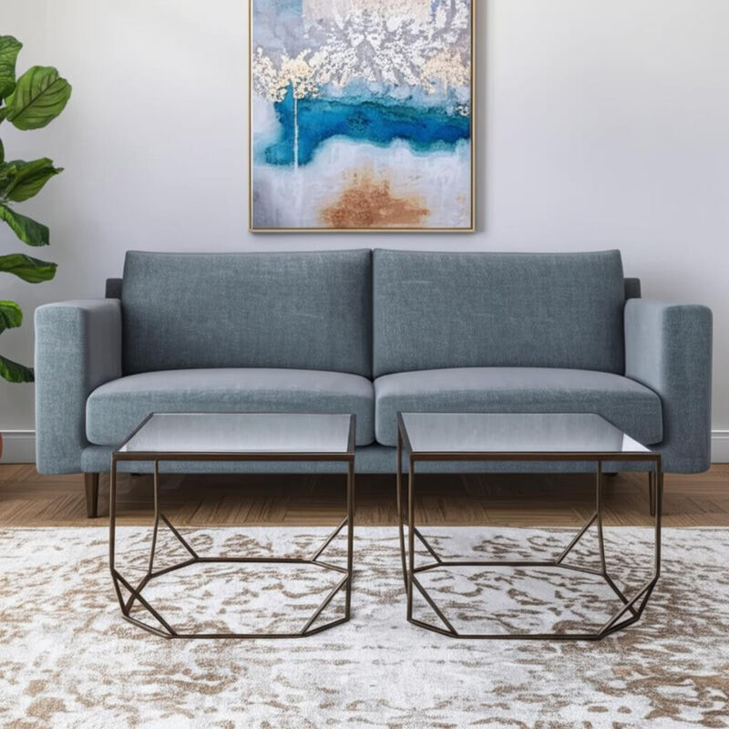 HomeRoots Set of Two Silver and Bronze Mirrored Glass and Steel Square Abstract Bunching Coffee Tables image number 1