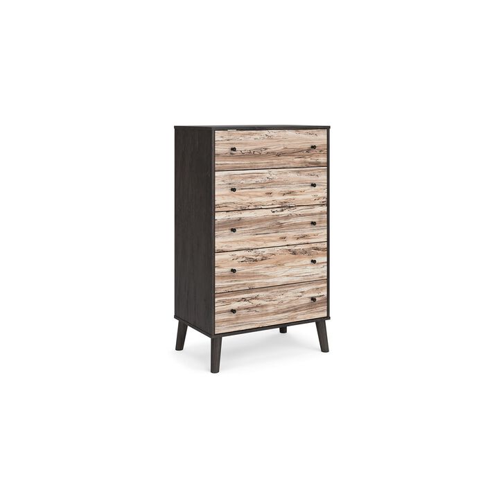 Asher 51 Inch Modern Tall Dresser Chest, 5 Drawers, Gray and Natural Brown-Benzara