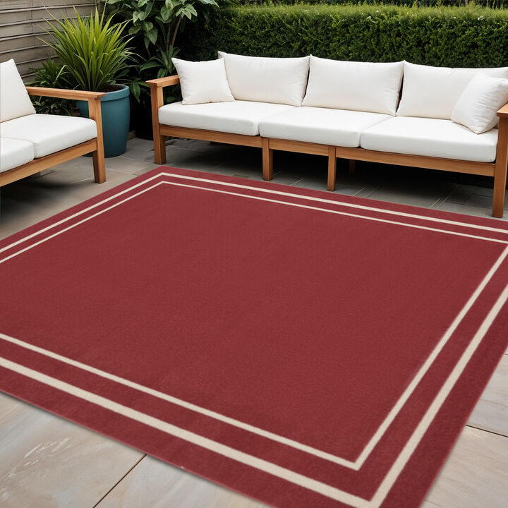 HomeRoots 5' Red And Ivory Square Indoor Outdoor Area Rug