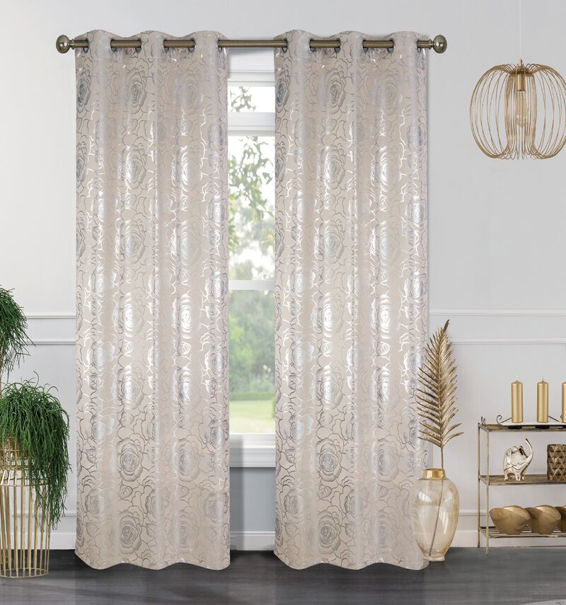 Floral Metallic Blackout Thermal Grommet Curtain Panels (Set of 2) image number 0