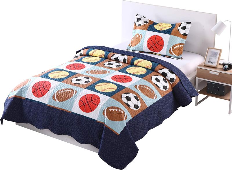 MarCielo Kids Football Soccer Quilt Bedspread Set For Teens Girls Boys.