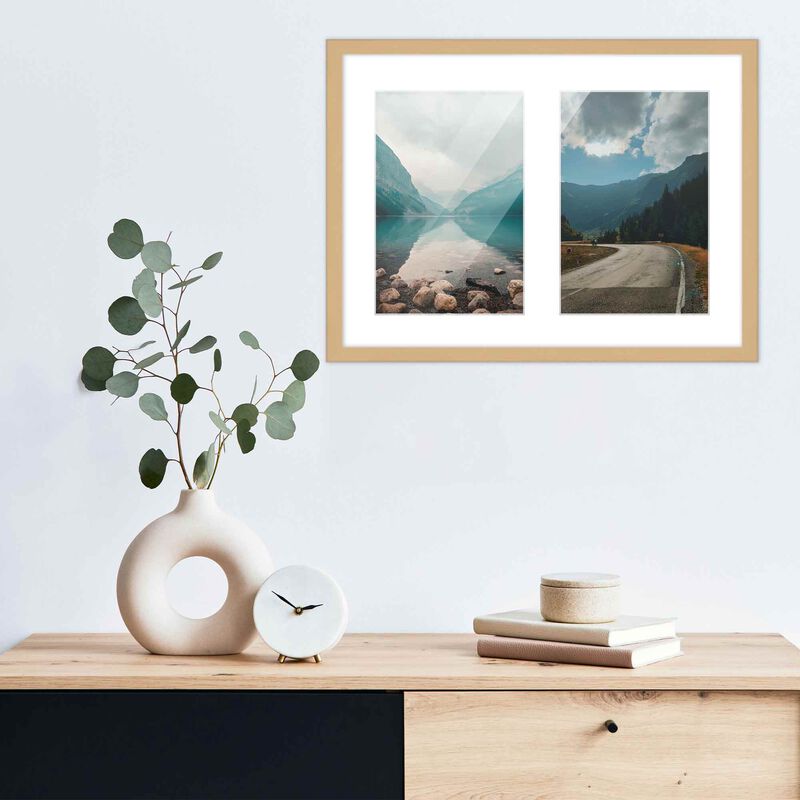 11x14 Wood Collage Frame with White Mat for 2 5x7 Pictures