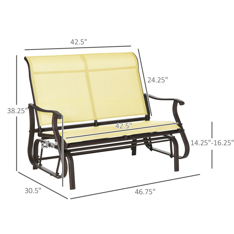 Outsunny 2-Person Outdoor Glider Bench，Patio Glider Loveseat Chair with Powder Coated Steel Frame，2 Seats Porch Rocking Glider for Backyard, Lawn, Garden and Porch, Beige