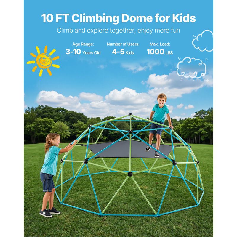 Kids Climbing Dome with Swing & Hammock, Geometric Jungle Gym for Backyard Outdoor Play-Multi Color image number 8