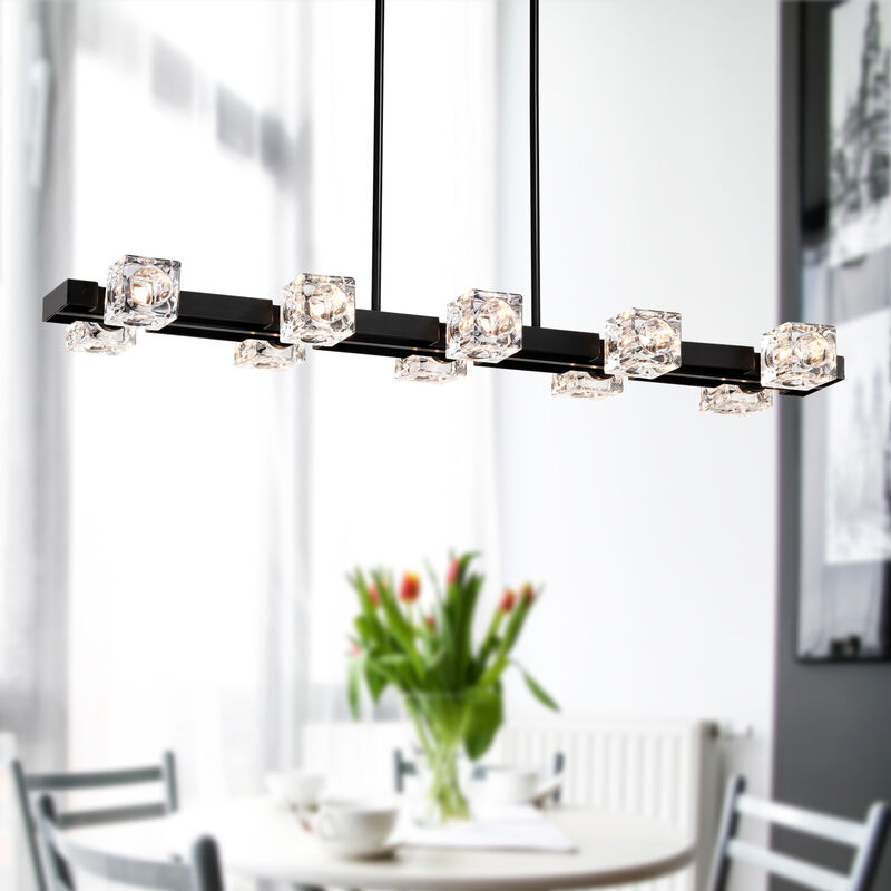 ELEMENT ACE Rectangle Chandelier Dining Room Light Fixture Modern Crystal Hanging Lighting Linear Pendant for Home Kitchen Living Room image number 1