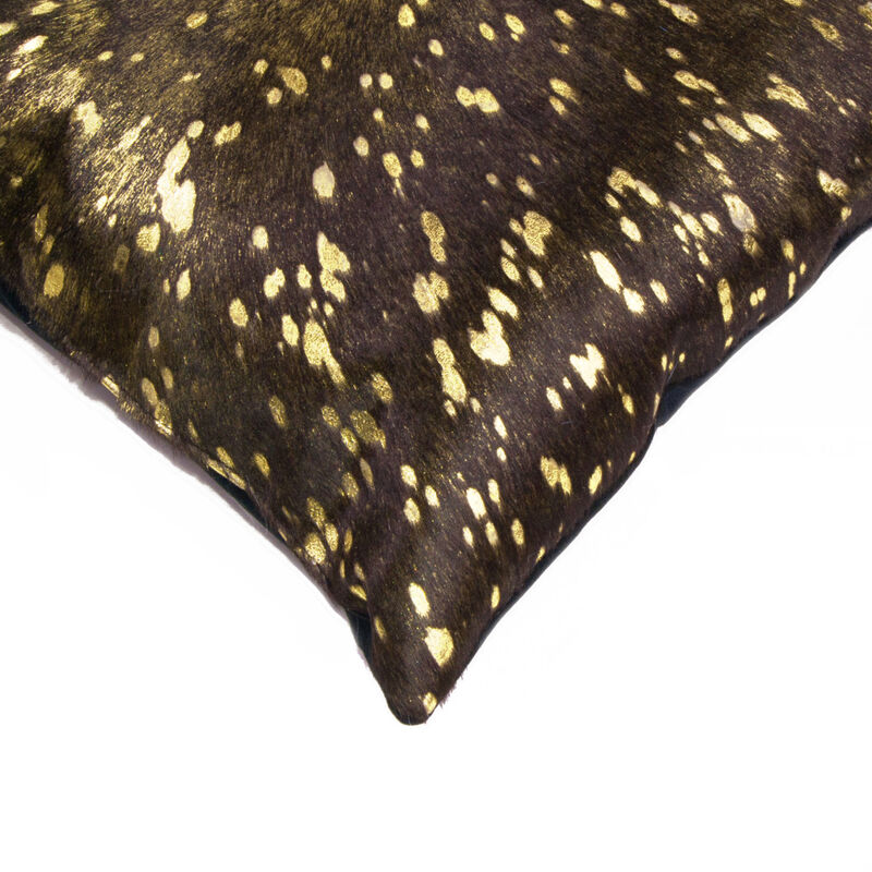 HomeRoots Set of Two 12" X 20" Chocolate and Gold Abstract Cowhide Lumbar Throw Pillows with Glitter image number 3
