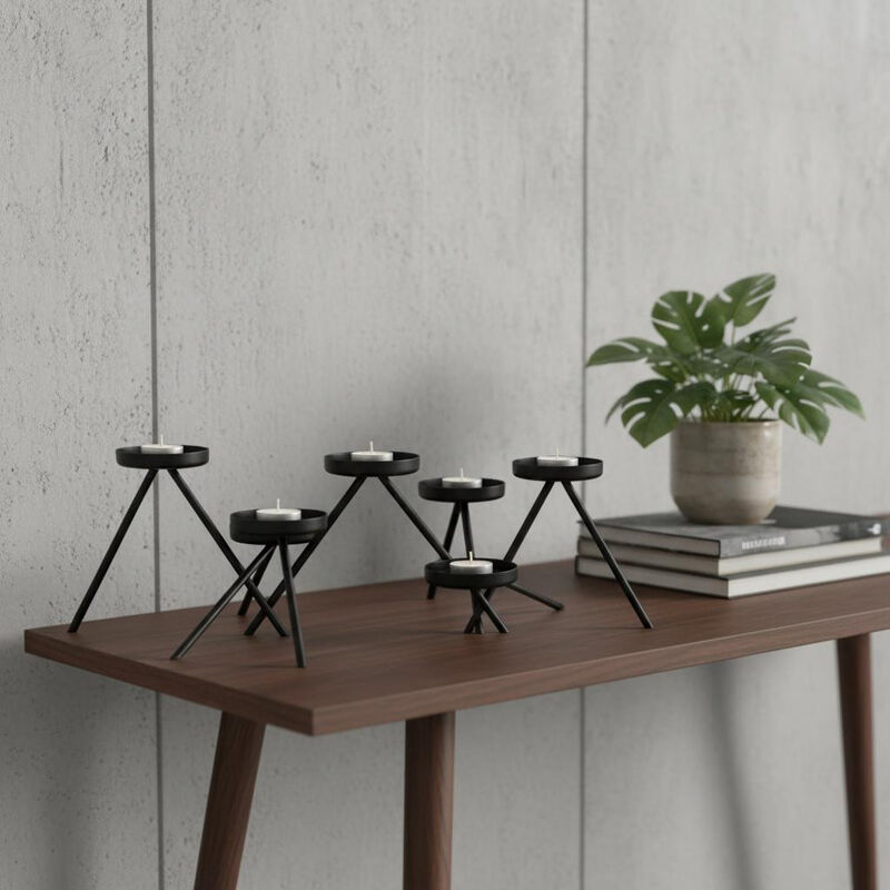 HomeRoots 7" Black Geometric Metal Tabletop Votive Candle Holder