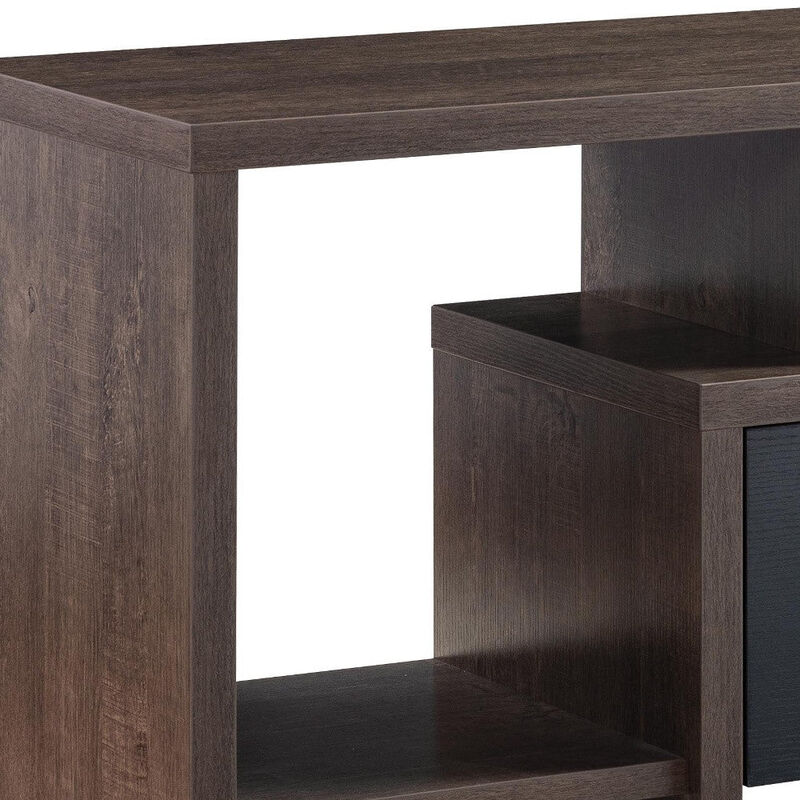 Homezia 60" Walnut Oak And Black Manufactured Wood Cabinet Enclosed Storage TV Stand