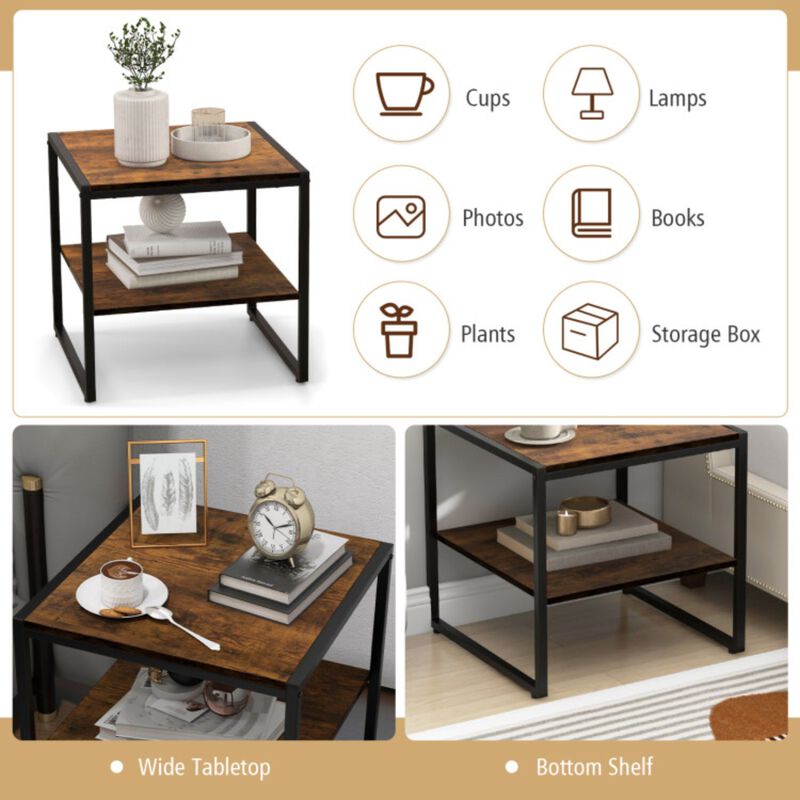 2 Pieces 2-Tier 20 Inch Square End Side Table for Living Room Bedroom
