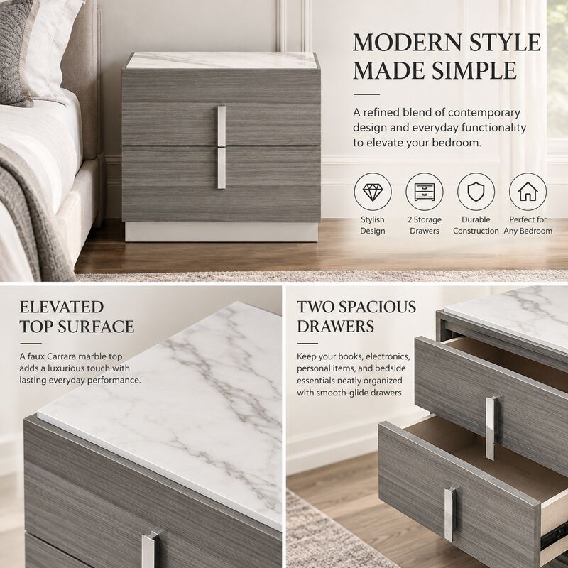 Celvessiq Marble-Top 2-Drawer Nightstand image number 4