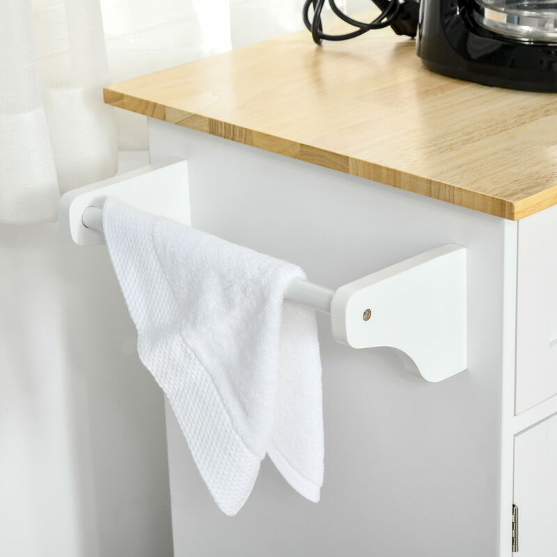 Streamdale White Mobile Kitchen Island with Storage and Towel Rack