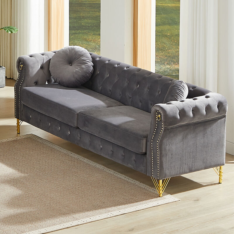 Wapces 82-Inch Velvet Chesterfield sofa image number 2