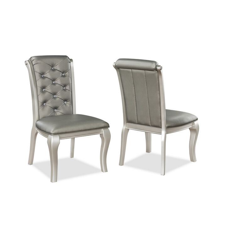 Harrison 20 Inch Side Chair Set of 2, Classic Tufted Faux Leather, Gray - Benzara