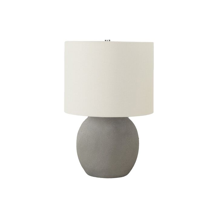 Monarch Specialties I 9626 - Lighting, 20"H, Table Lamp, Grey Concrete, Ivory / Cream Shade, Contemporary