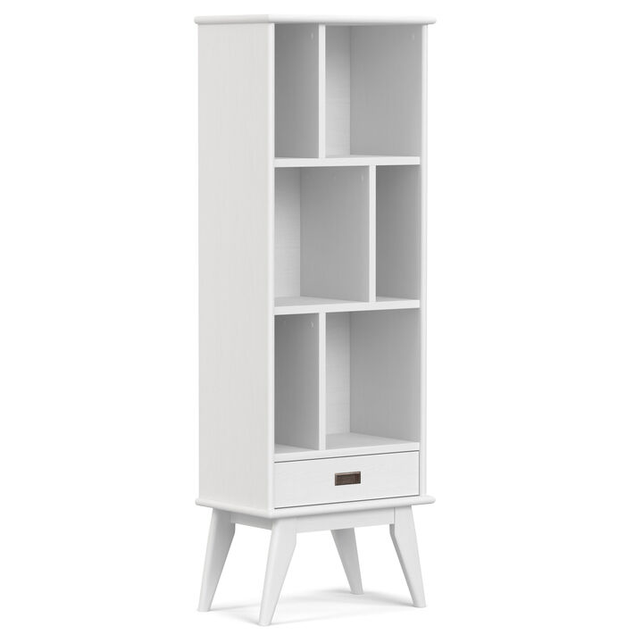 Draper SOLID HARDWOOD 64 inch x 22 inch Mid Century Modern Bookcase and Storage Unit in White