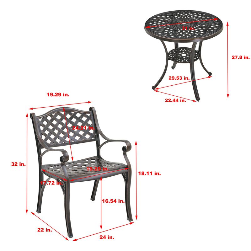 MONDAWE 5-Piece Cast Aluminum Outdoor Dining Set, Piece Chair and Round Table with Umbrella Hole