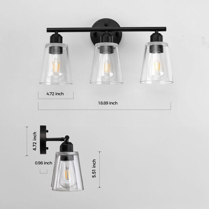 Vanity Light with Tapered Clear Glass Shade and For Hallway or Bathroom image number 6