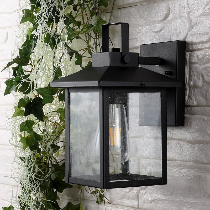 Bungalow 1-Light Iron/Seeded Glass Rustic Traditional Lantern LED Outdoor Sconce