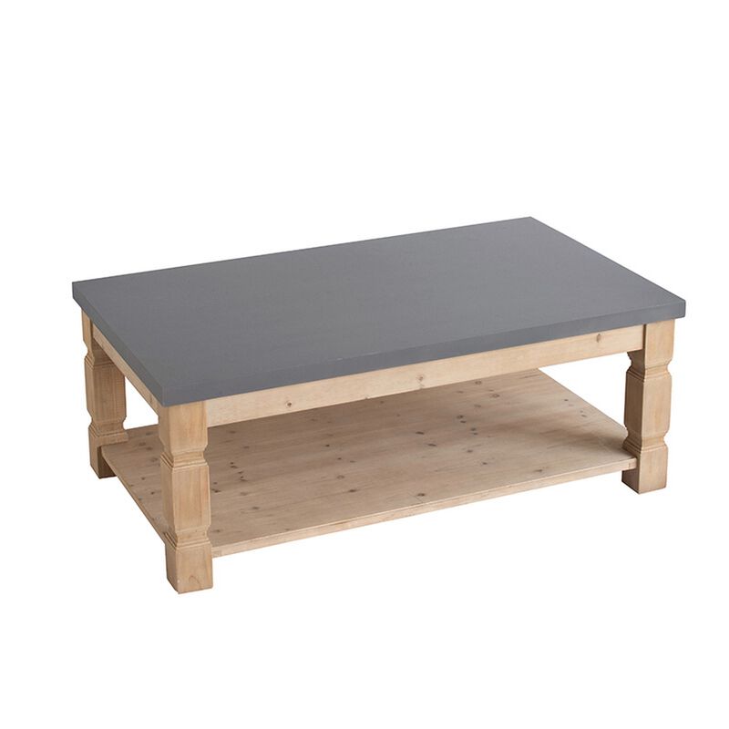 48 Inch Coffee Table, Rectangular, Concrete Top, Wood Frame, Rustic, Gray-Benzara image number 2