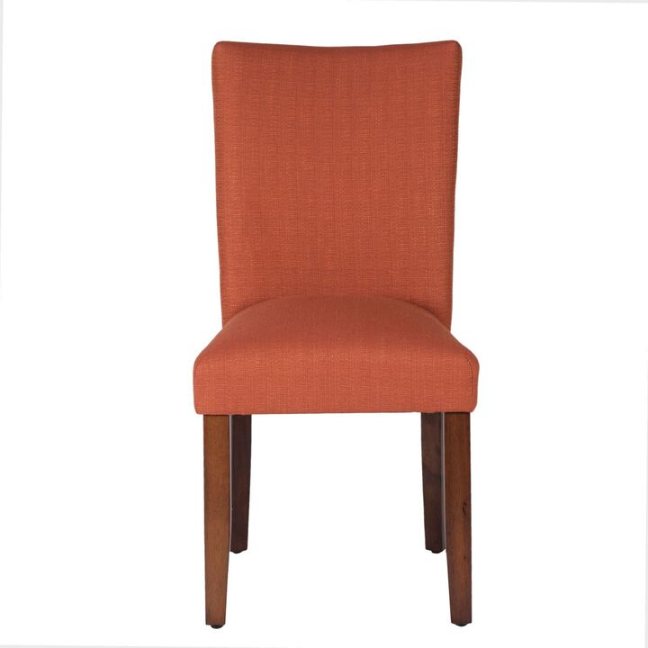 Fabric Upholstered Wooden Armless Parson Dining Chair, Orange and Brown - Benzara