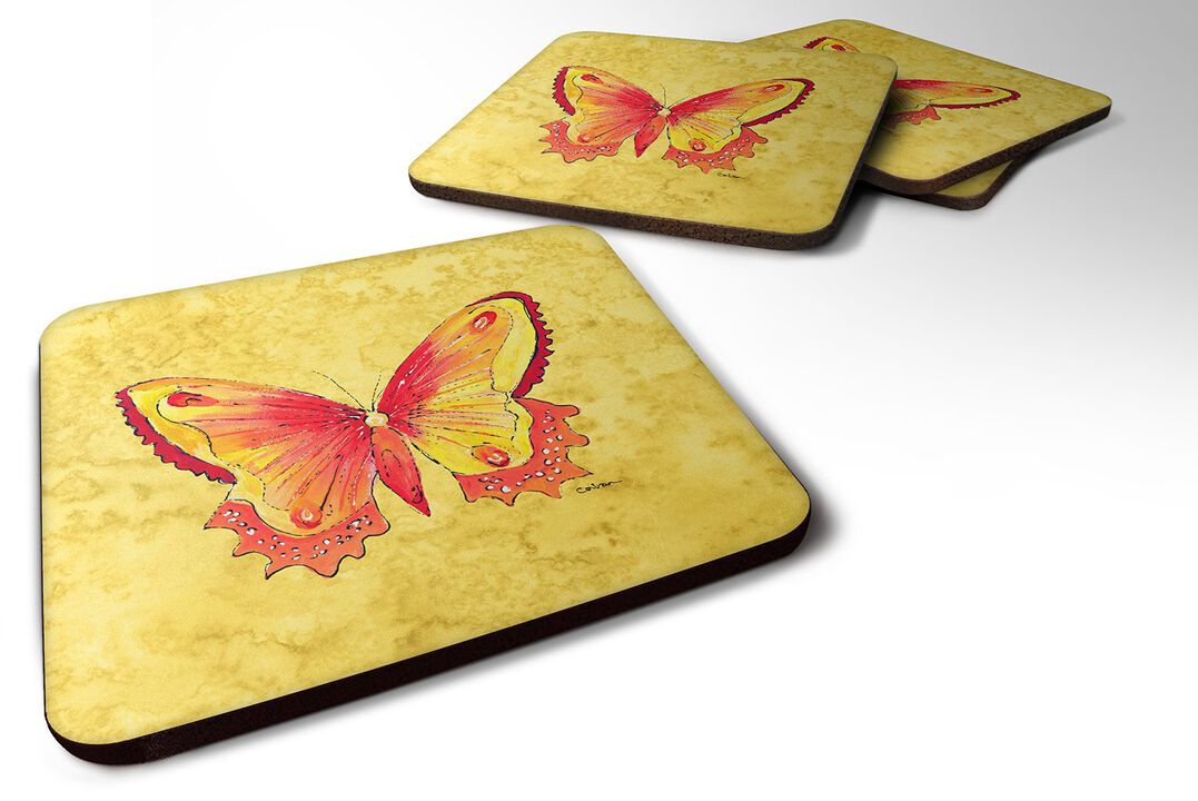 Caroline's Treasures 8857FC Butterfly on Yellow Foam Coasters (Set of 4), 3.5 H x 3.5 W, Multicolor